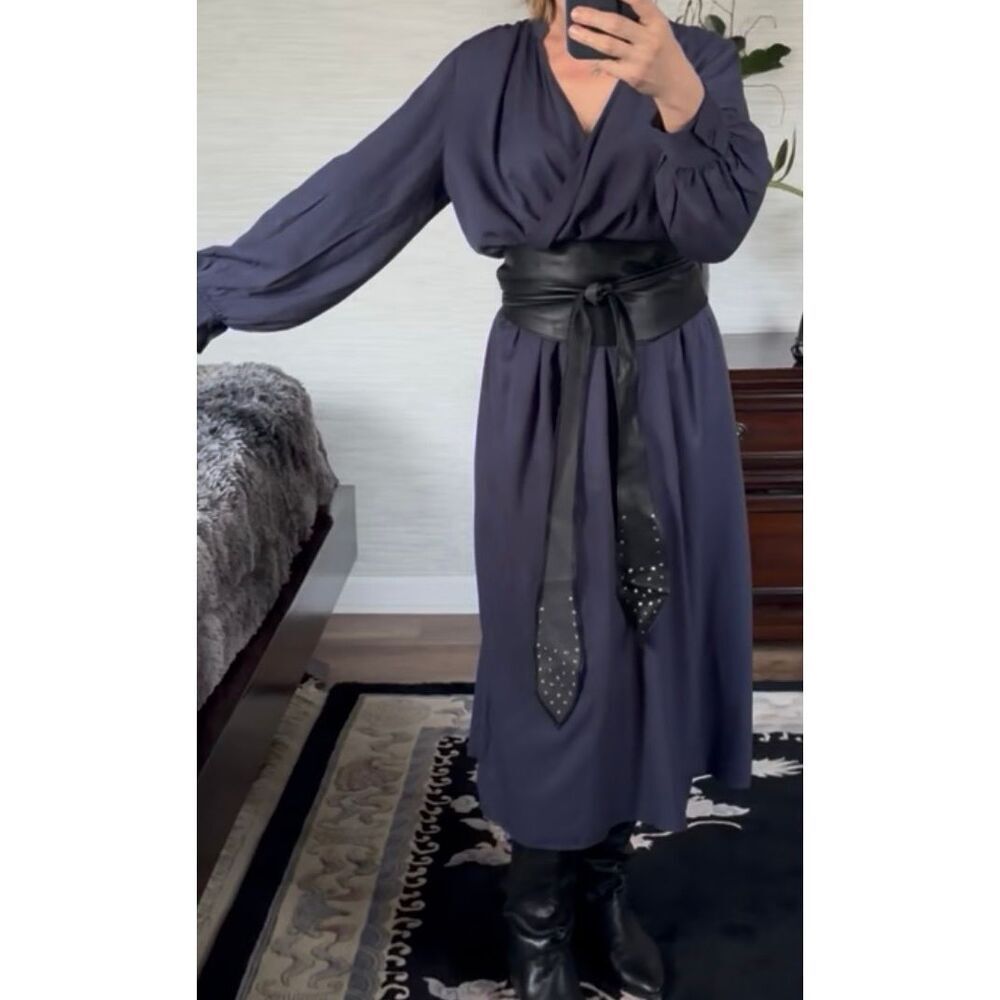 Uniqlo Wrap Dress Purple Rayon Long Sleeve Tie Waist Size L